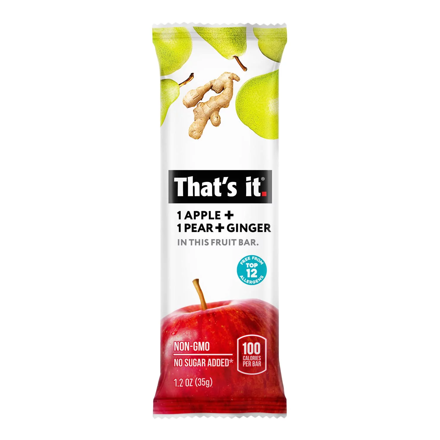 That,S It Apple+Pear+Ginger 100% Natural Real Fruit Bar, Best High Fiber Vegan, Gluten Free Healthy Snack, Paleo For Children & Adults, Non Gmo No Added Sugar, No Preservatives Energy Food (12 Pack)