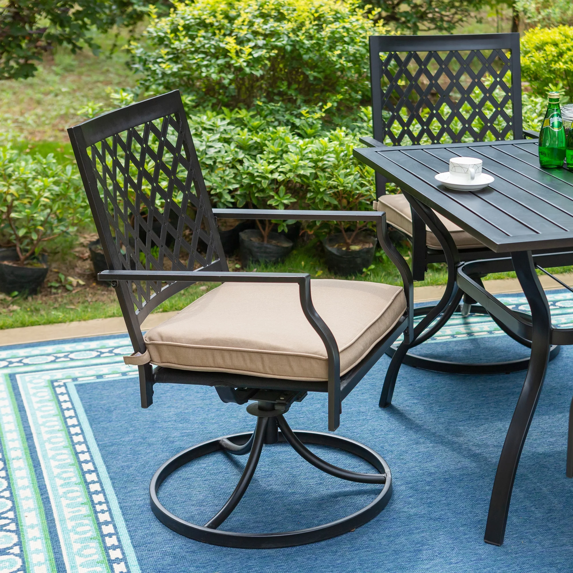 MF Studio 5-Piece Patio Dining Set Outdoor Metal Furniture with 4 Swivel Padded Chairs& 37