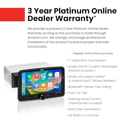 BOSS Audio Systems BVCP9700A-FL Single DIN Car Stereo Wireless Apple CarPlay, Android Auto, 7 Inch Touchscreen, Bluetooth, AM/FM Radio Receiver