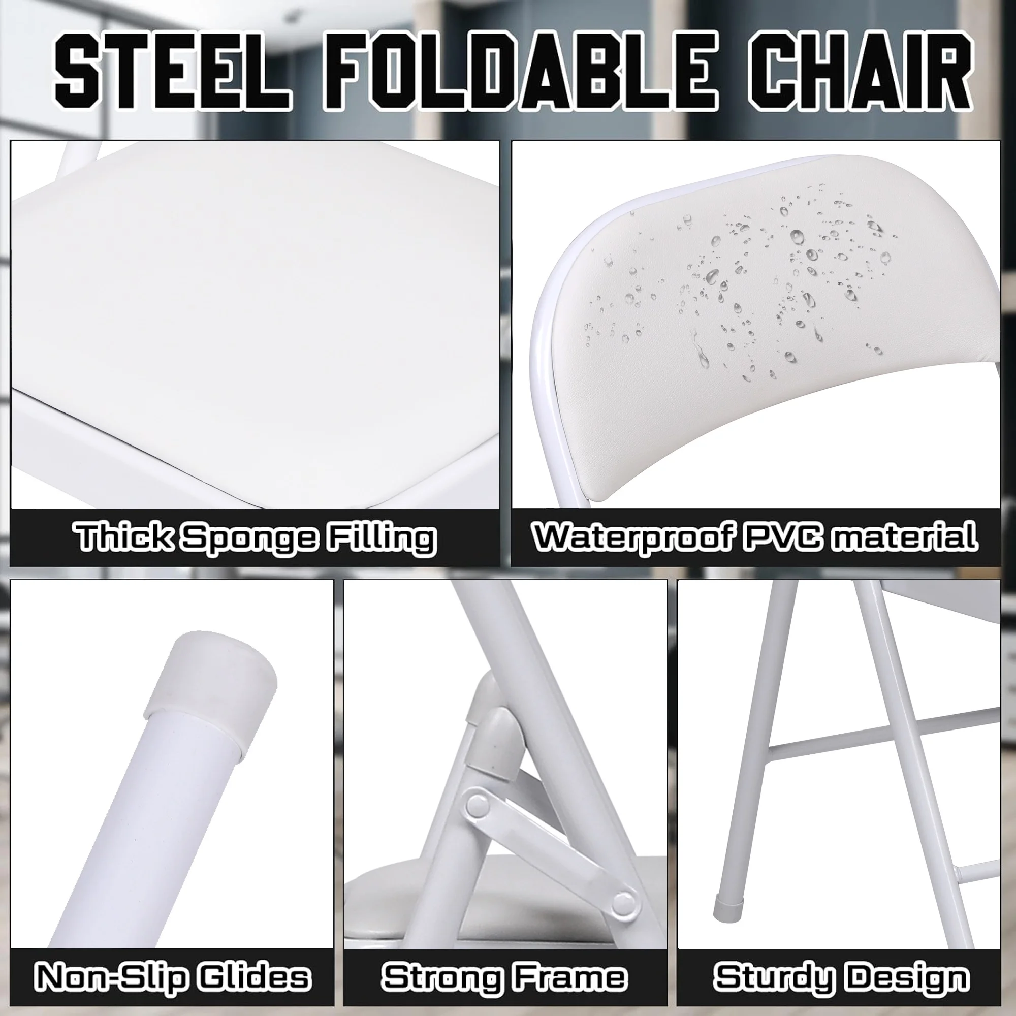 HONGGE Folding Metal Stool, 6 Pack, White