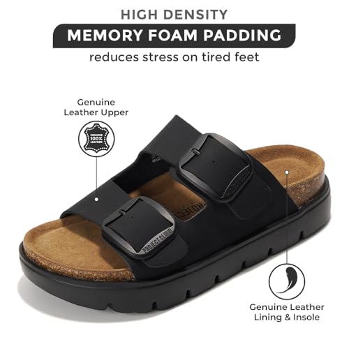 Project Cloud Genuine Leather Platform Sandals Women Footwear - Wedge Chunky Sandals Womens sandals with Memory Foam Insole and Cork Footbed (GREECECHUNKY)