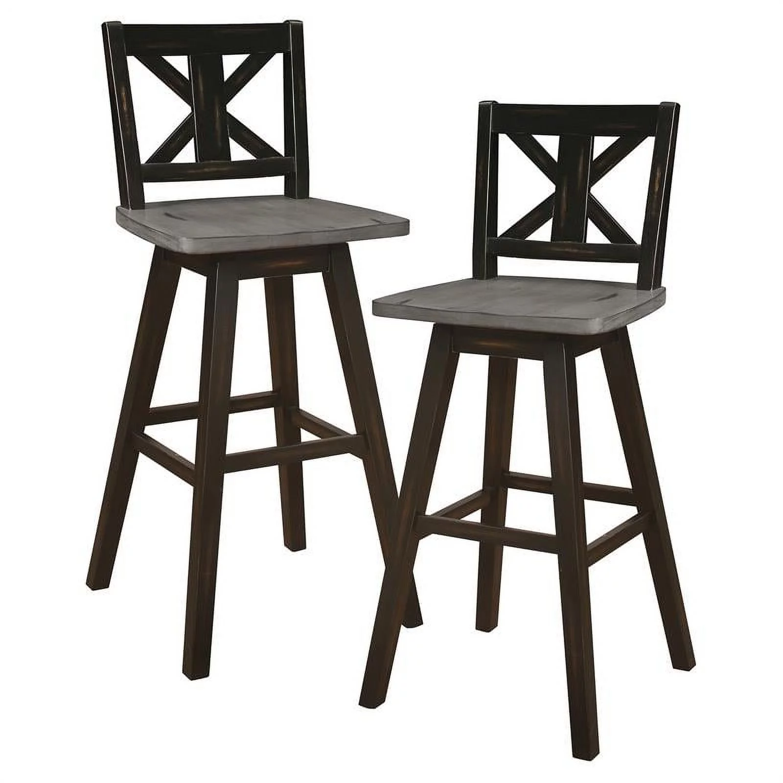 Pemberly Row Cross Back Bar Height Dining Swivel Chair in Black (Set of 2)