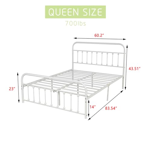 Sturdy Metal Full Size Bed Frame with Headboard Footboard Steel Slats Support No Box Spring Needed White