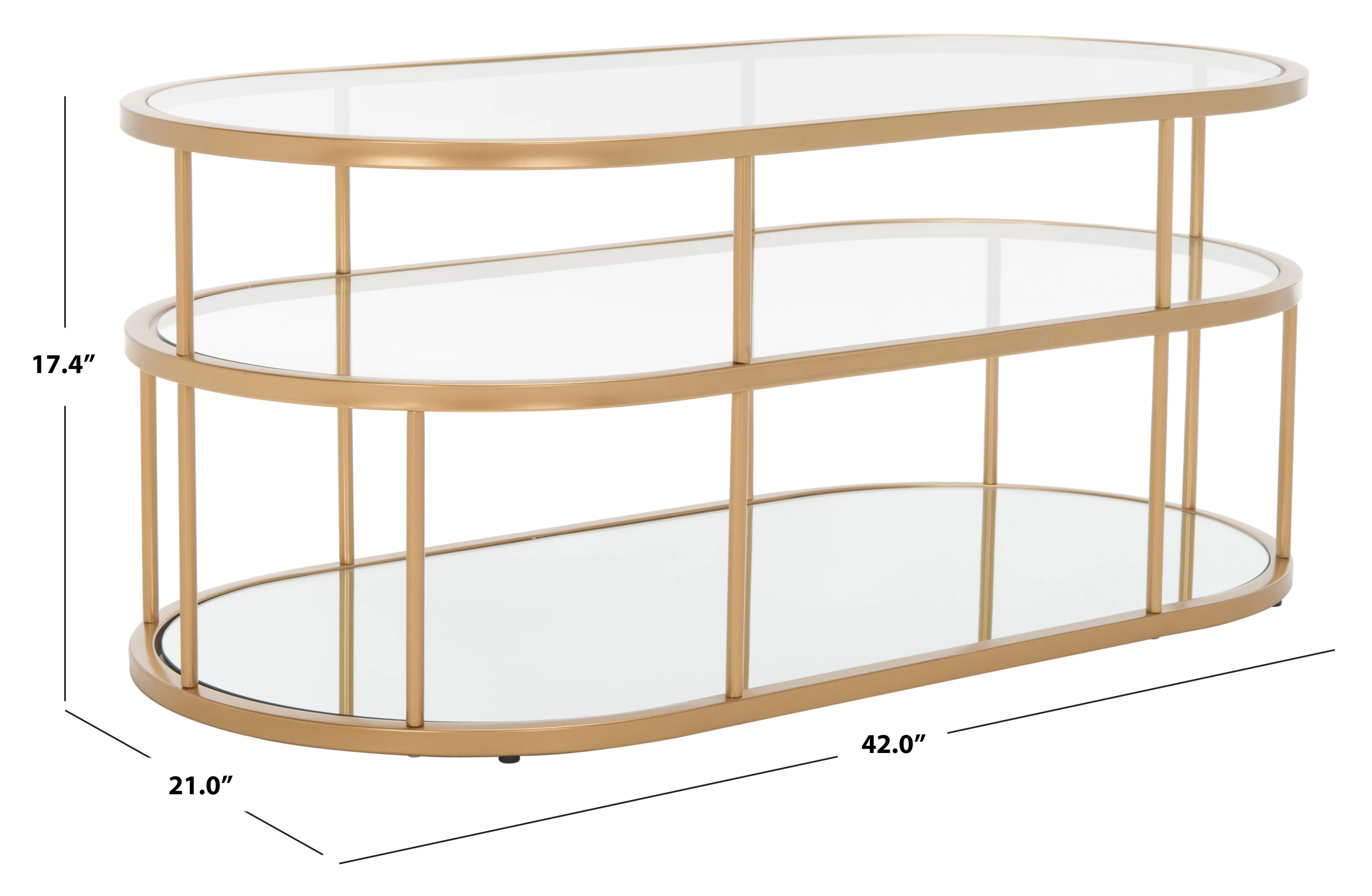 SAFAVIEH Layta Glam 3 Shelf Coffee Table, Gold/Glass