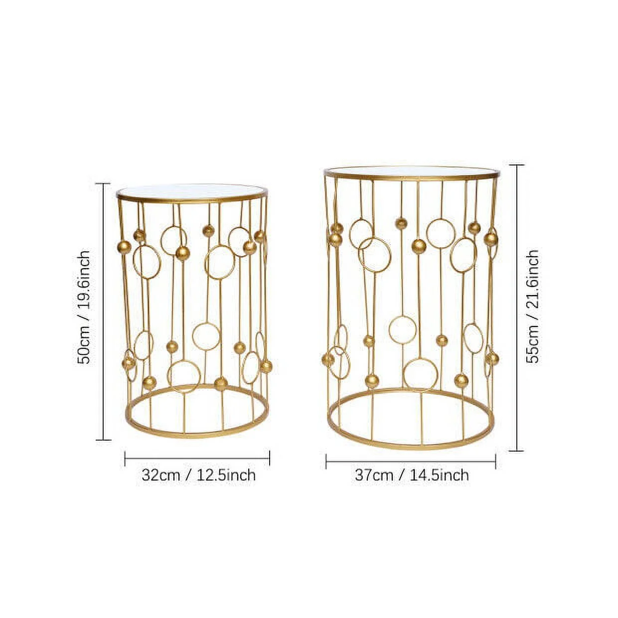 Set of 2 Round Nesting End Side Tables Glass Top,End Tables Elegant Coffee Table