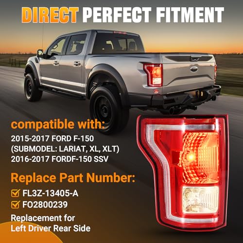 Tail Lights Assembly Compatible with 2018 2019 2020 Ford F-150 Right Passenger Side Rear Light Brake Lamp Taillight with Bulb and Harness Replace JL3Z13404H