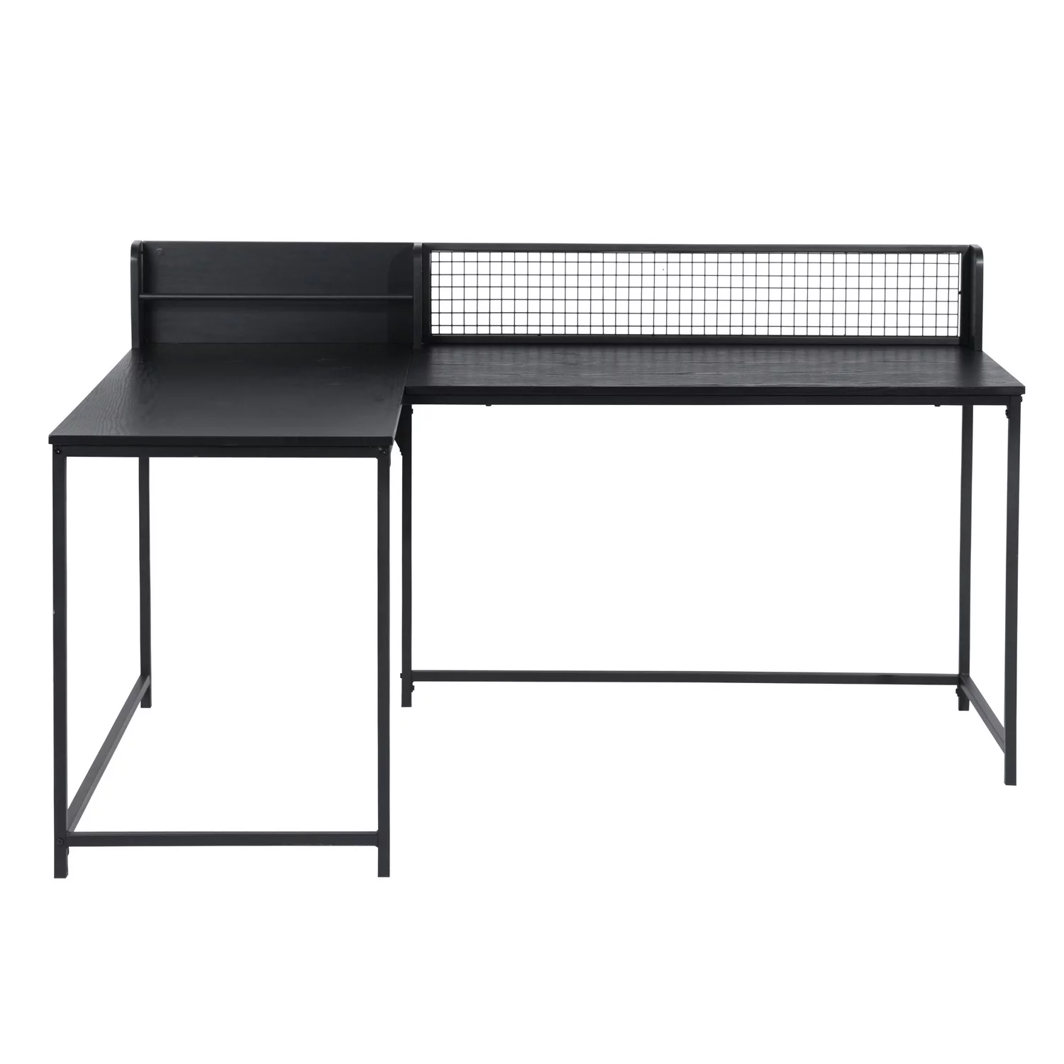 FurnitureR L Shaped Corner Desk, Industrial Style Large Desktop Computer Gaming Desk for Home Office, Black