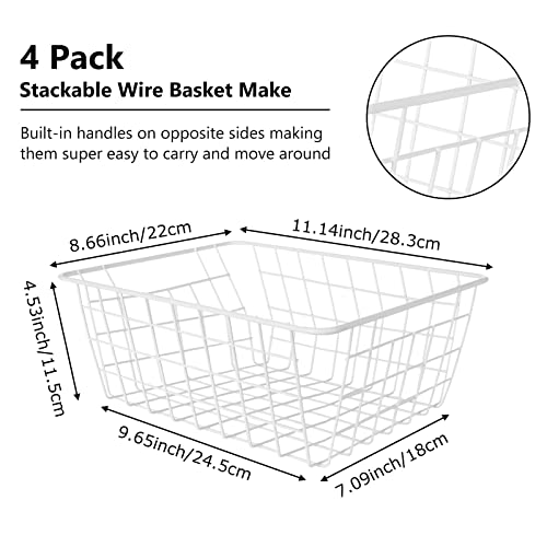 4 Pack Deep Freezer Organizer Bins Stackable Wire Basket for Organizing Metal Wire Storage Baskets for Pantry, Freezer Baskets for Chest Freezer, Upright Freezer
