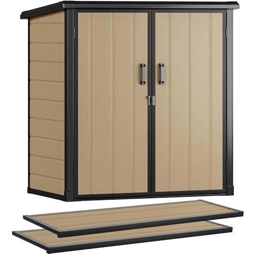 DWVO 5x3ft Resin Outdoor Storage Shed with Floor, Waterproof Lockable Storage Shed with Window, Plastic Outside Tool Storage for Garden, Backyard, Patio, Lawn, Gray