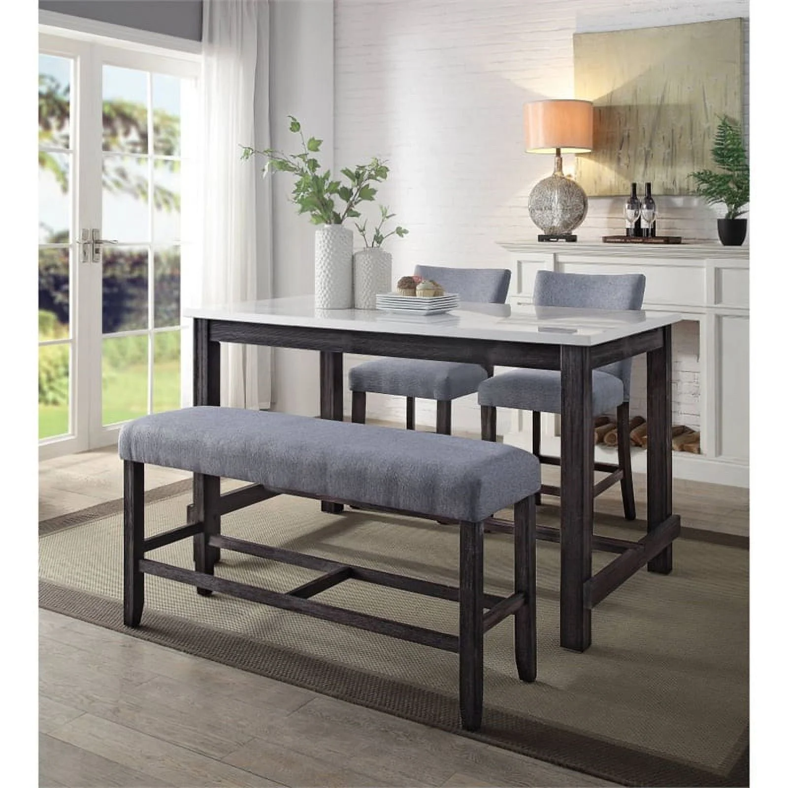 ACME Yelena Counter Height Bench in Fabric & Weathered Espresso