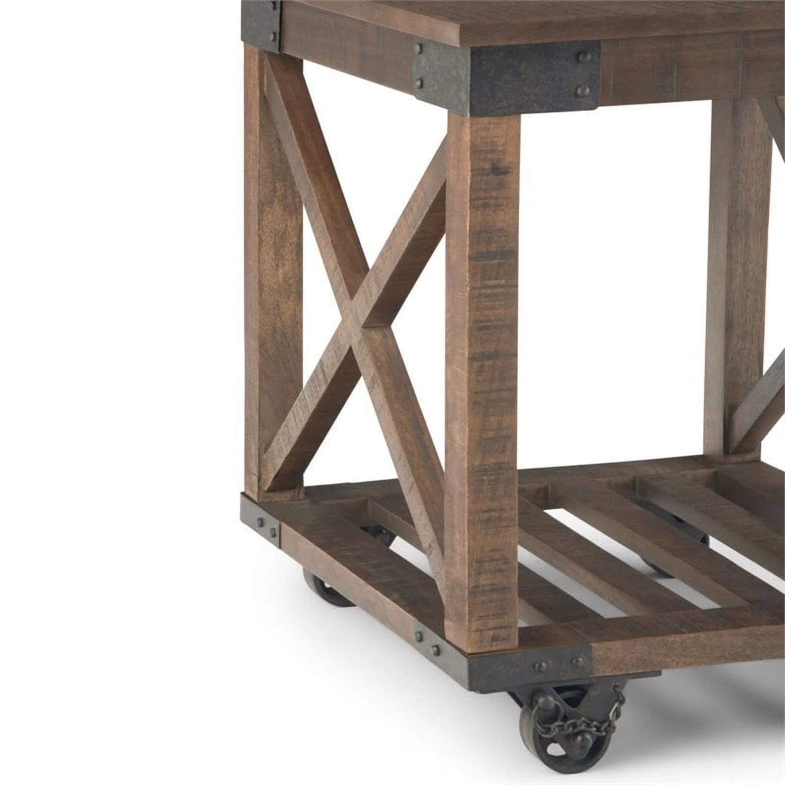 Pemberly Row Farmhouse Solid Wood End Table in Distressed Dark Brown