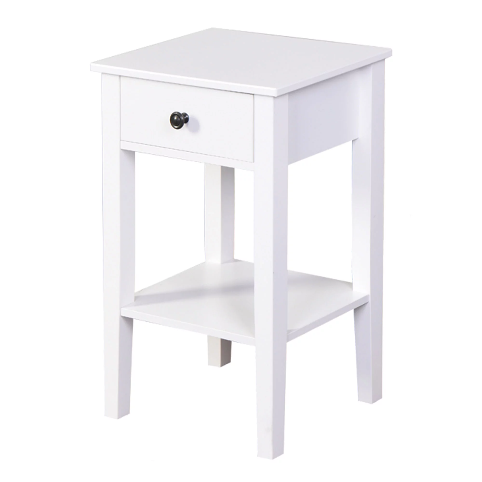 Modern Concise Wooden Floor-standing Storage Table with A Drawer and An Open Shelf for Bedroom, Living Room, White