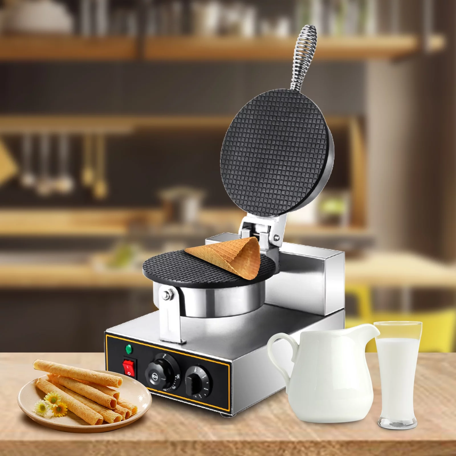 BENTISM Commercial Nonstick Electric Ice Cream Cone Machine Egg Roll Maker 110V