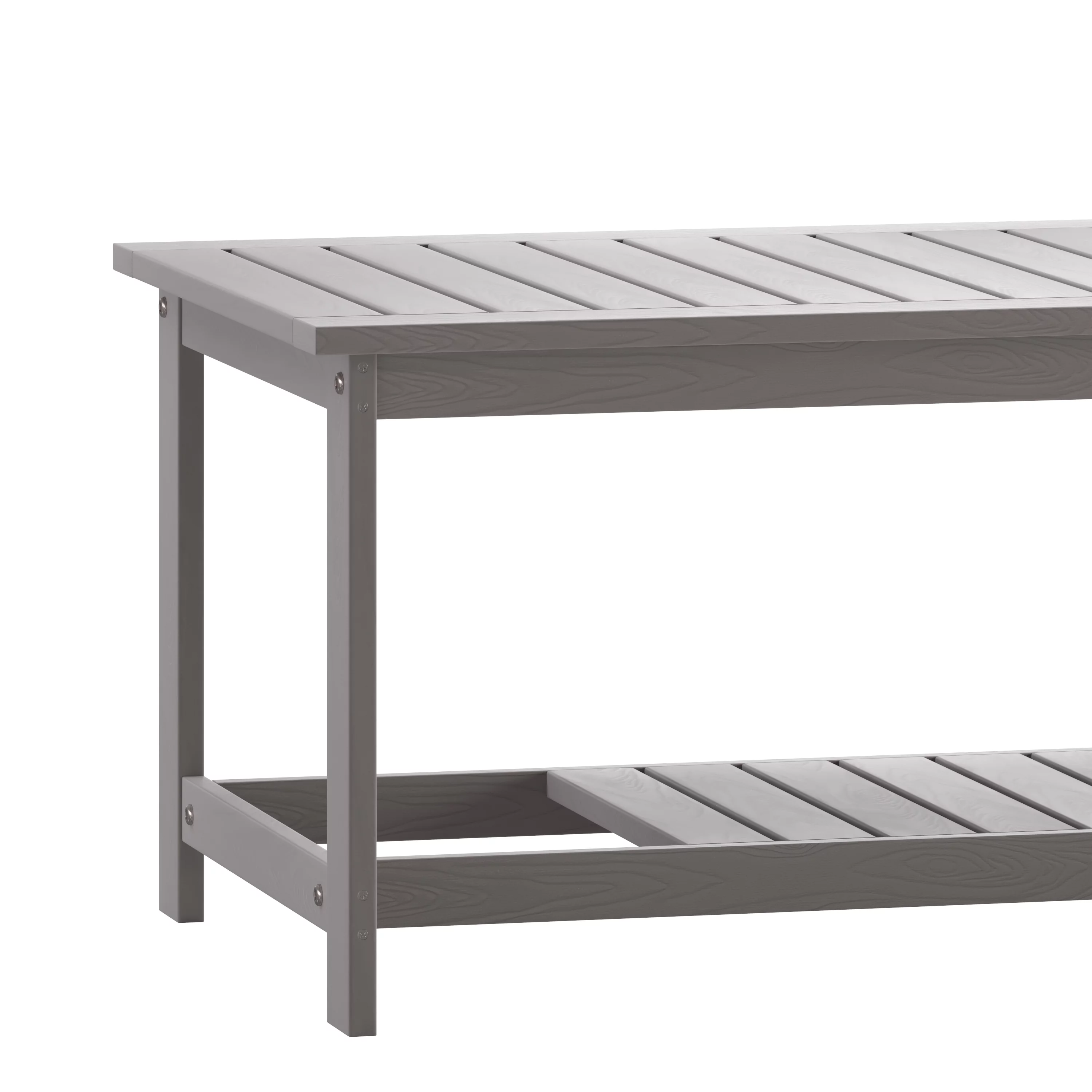 Merrick Lane All-Weather Poly Resin Wood Two Tiered Adirondack Slatted Coffee Conversation Table in Gray