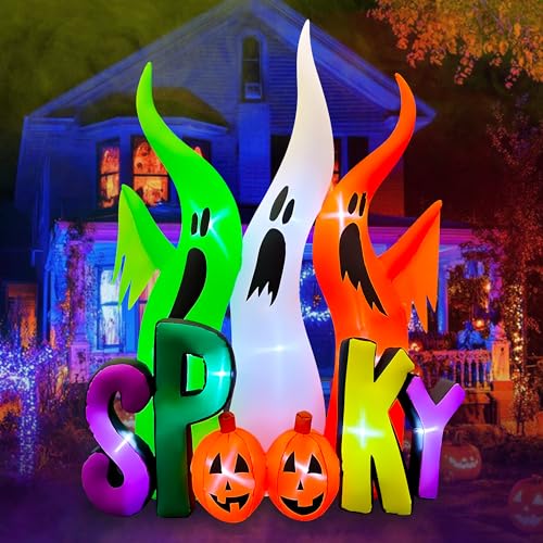 SEASONBLOW 8 FT Halloween Inflatable Ghosts Family with Spooky Pumpkin LED Lighted Blow Up Decoration for Lawn Yard Garden Outdoor Holiday Decor
