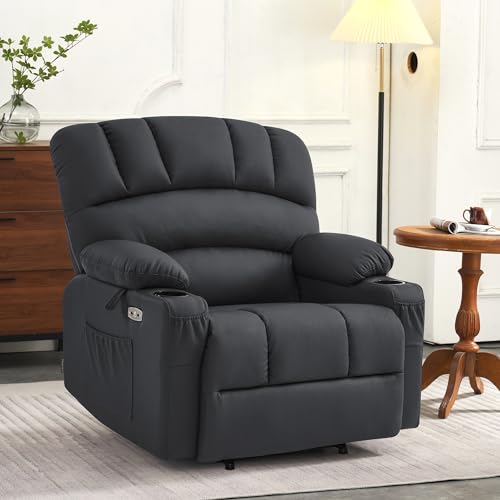 MCombo Oversized Power Lift Recliner Chair for Elderly, Lift Chair with Heat and Massage, Lift Recliner for Big and Tall, Cup Holders, USB &Type C Ports, Faux Leather R7092 (Dark Brown, Oversize)