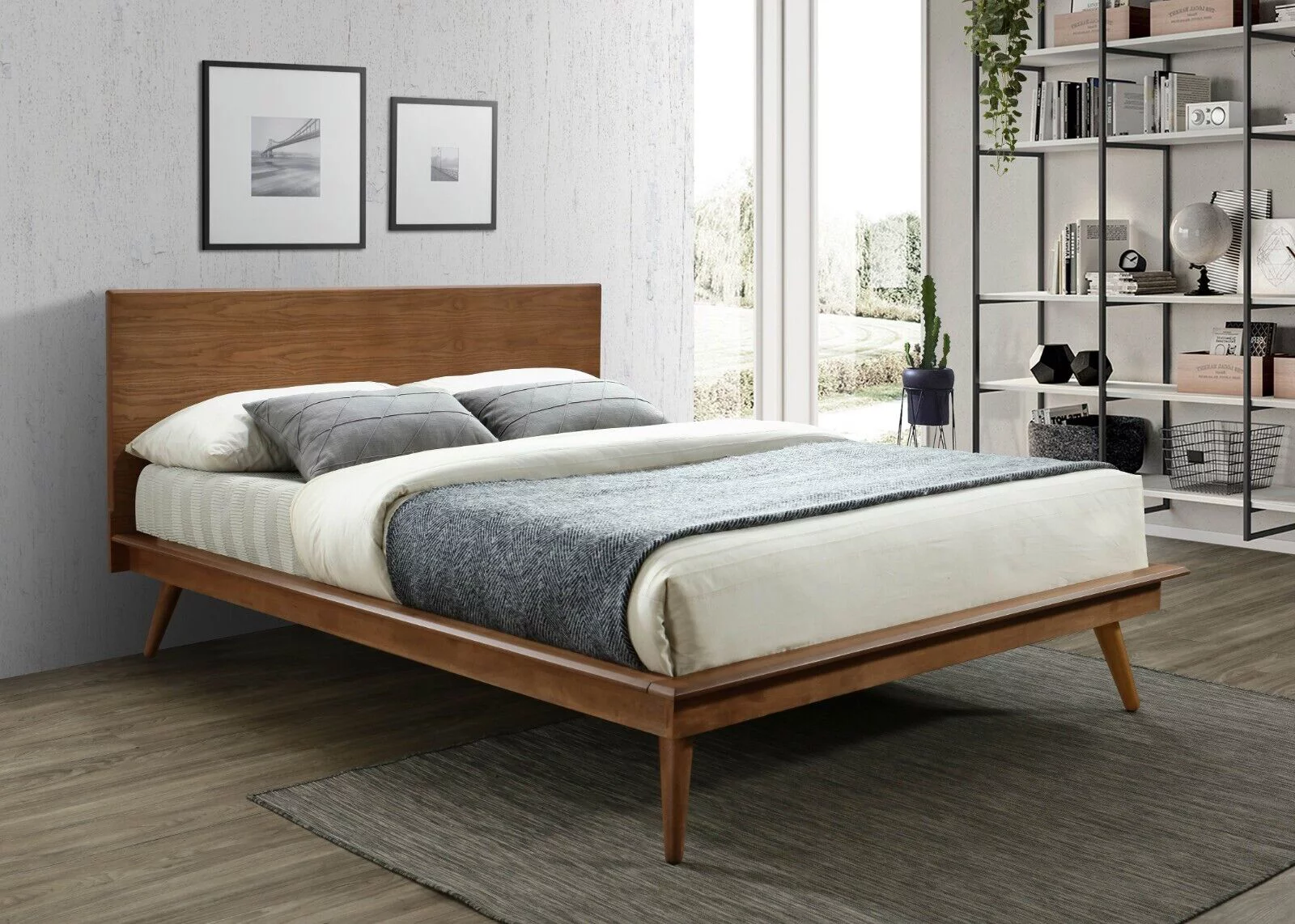 Contemporary Queen Platform Bed Brown Modern Bedroom Furniture 1pc