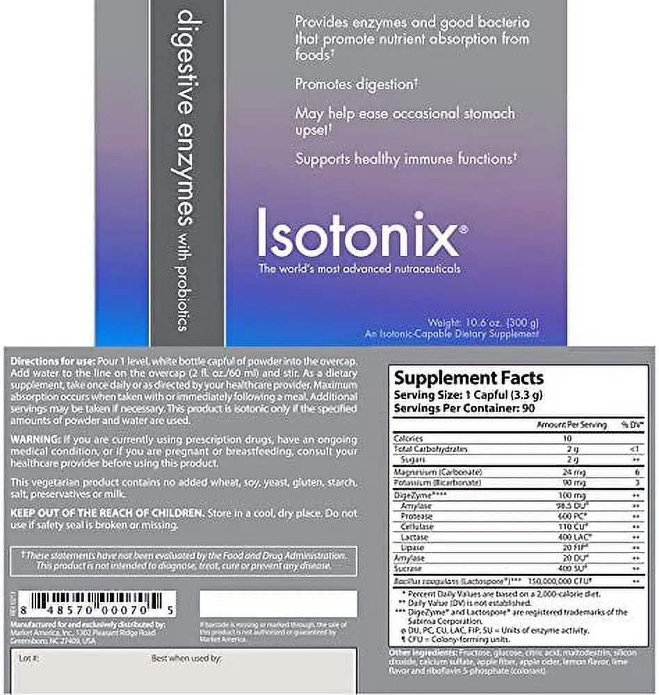 Digestive Enzymes with Probiotics, Promotes Digestion, May Help Ease Stomach Upset, Supports Healthy Immune Functions, Healthy Skin, Market America (90 Servings)