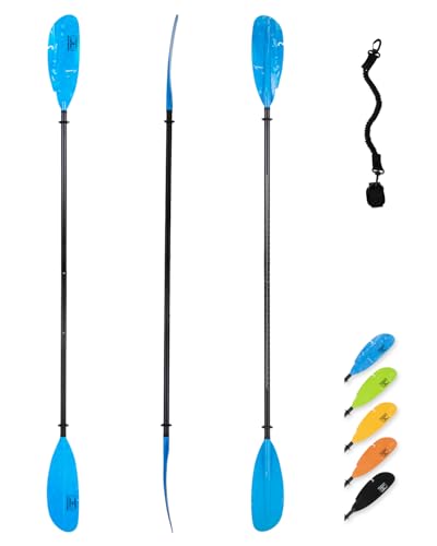 OCEANBROAD Adjustable Fishing Kayak Paddle - 94in/240cm-98in/250cm-102in/260cm Aluminum Alloy Shaft with Paddle Leash