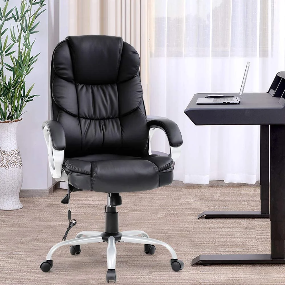 Dkelincs Executive Office Chair Big and Tall Leather Computer Chair Ergonomic Massage Desk Chair Heavy Duty Swivel Task Chair High Density Sponge Seat & Back Chair with Padded Armrest