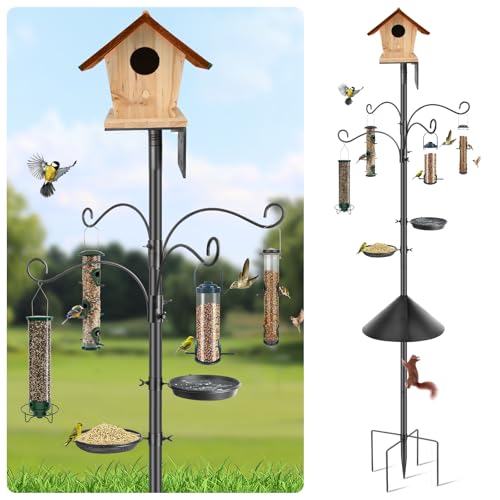 Bird Feeder Pole Squirrel Proof, 92 Inch Heavy Duty Feeding Station Tall Birds Feeders Stand House Pole with Baffle for Outdoors,1 Pack