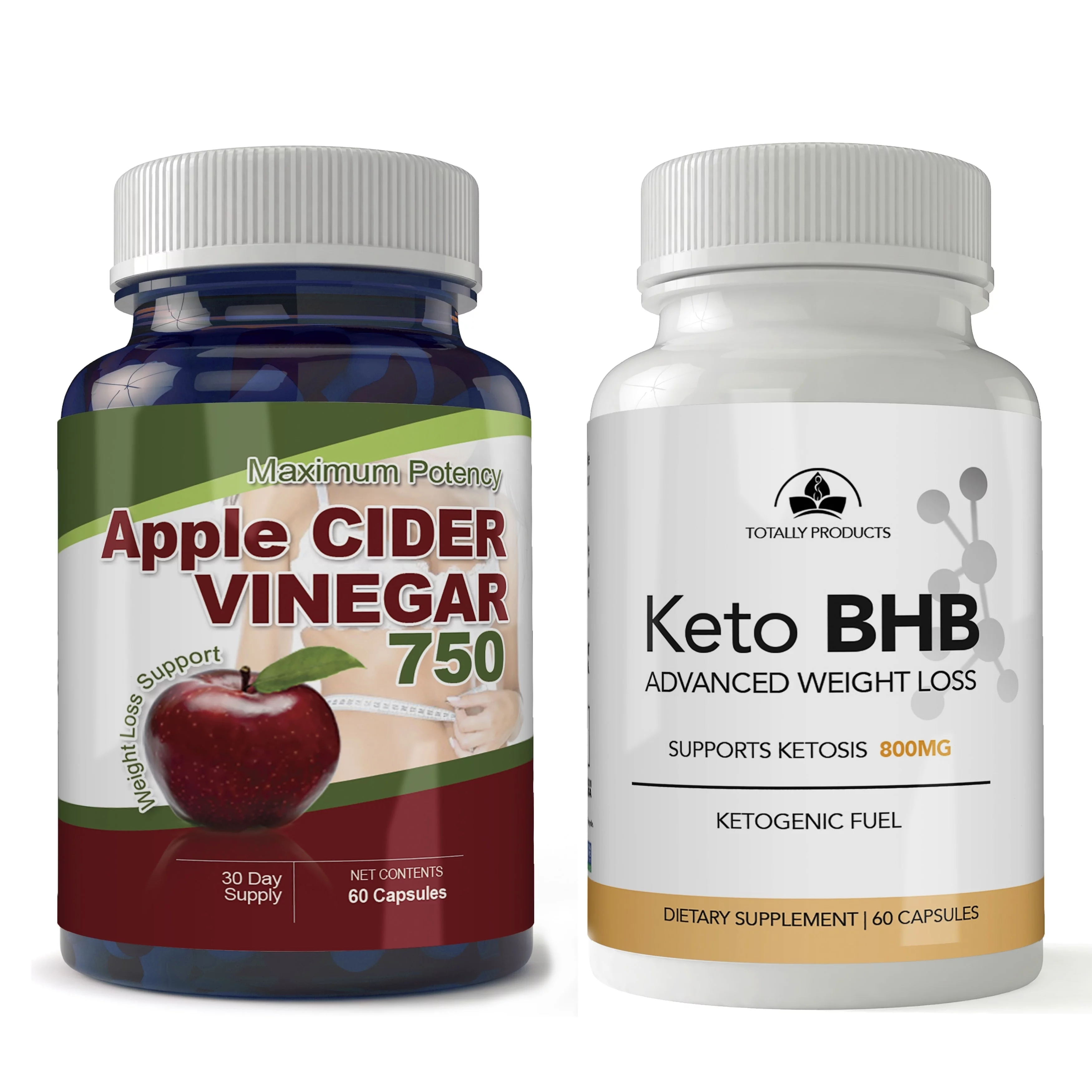 Totally Products  Keto BHB Advanced Weight Loss & Maximum Potency Apple Cider Vinegar Capsules Combo Pack combo pack (2 bottles each)