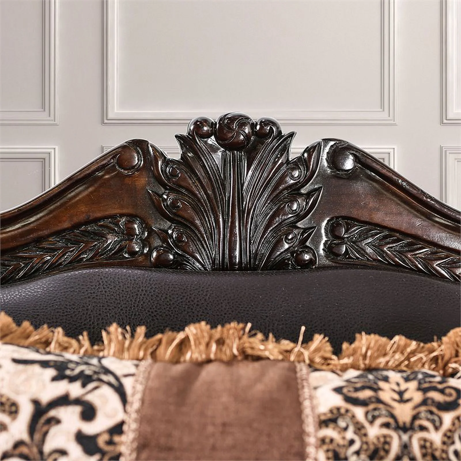 Furniture of America Conall Traditional Faux Leather Cushioned Loveseat in Brown