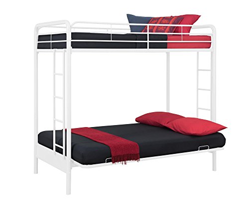 DHP Twin-Over-Futon Convertible Couch and Bed with Metal Frame, Ladder and Guardrails - Black