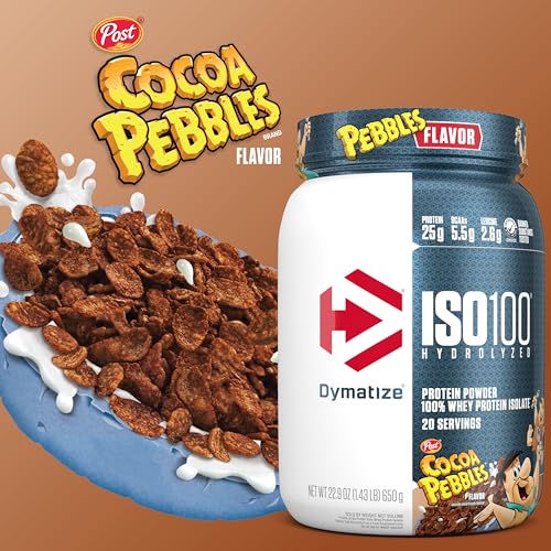 Dymatize x Fruity Pebbles ISO100 Whey Protein Powder Isolate, 25g of Protein, 20 Servings, 5.5g BCAAs, 120 Cal., Gluten Free, 1g Fat, 1g Sugar, 2g Carb