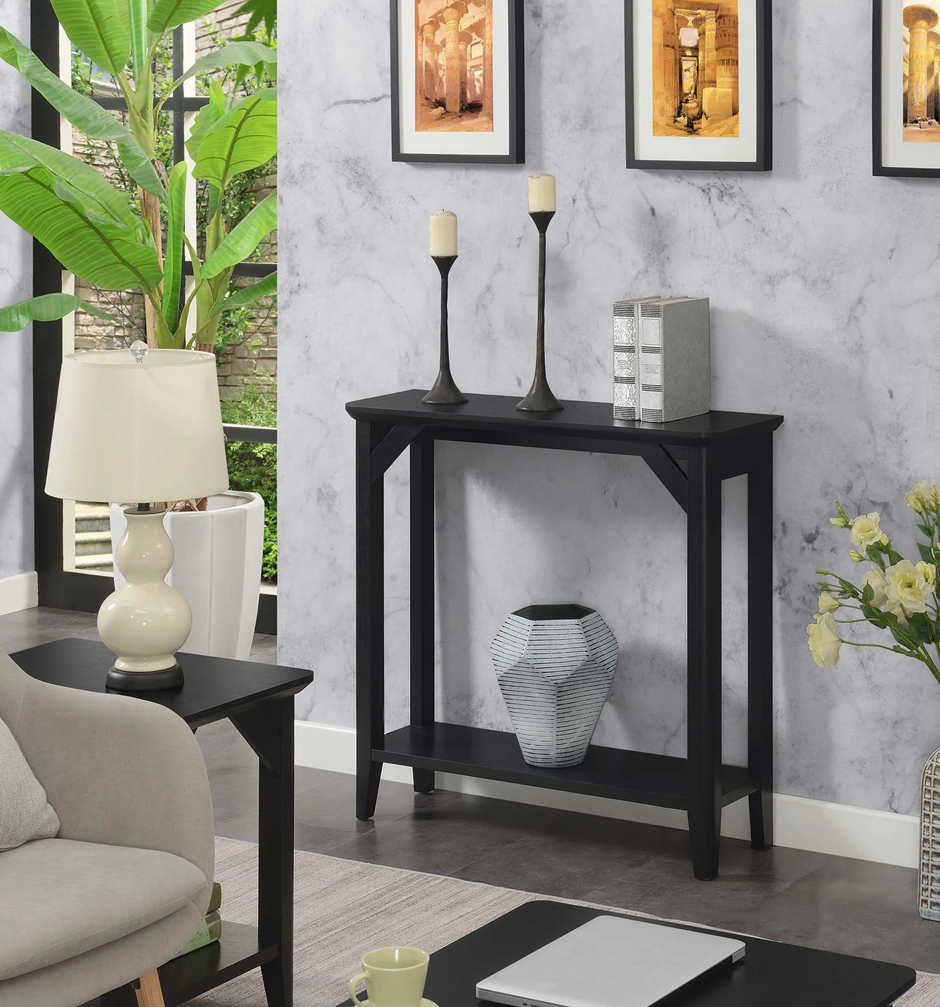 Convenience Concepts Winston Hall Table with Shelf, Black