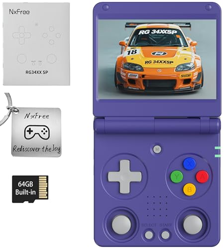 RG34XXSP, Retro Gaming Console – Flip Design, 3.4'' IPS Screen, 64G TF Card, Portable Handheld Style(Indigo 64G)