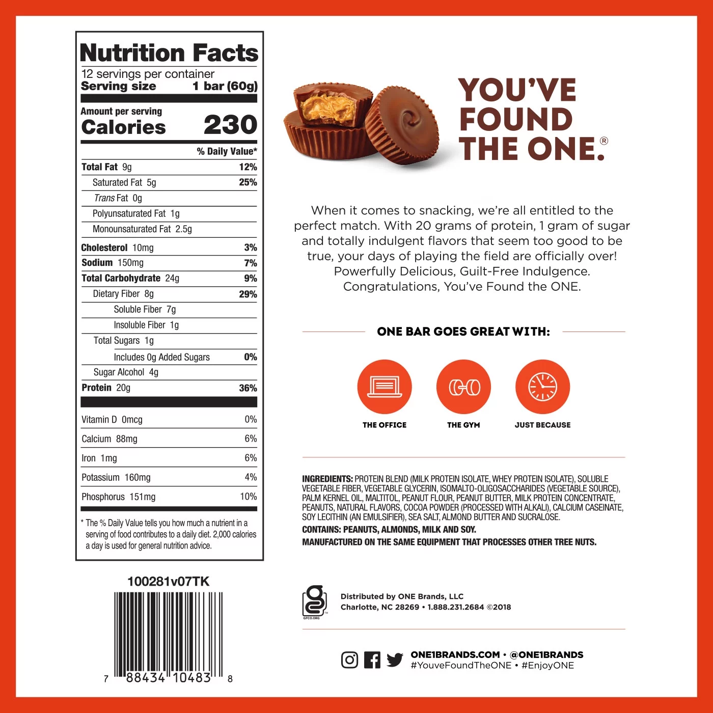 One Protein Supplement Bar, Peanut Butter Cup, 20g Protein, 12 Count