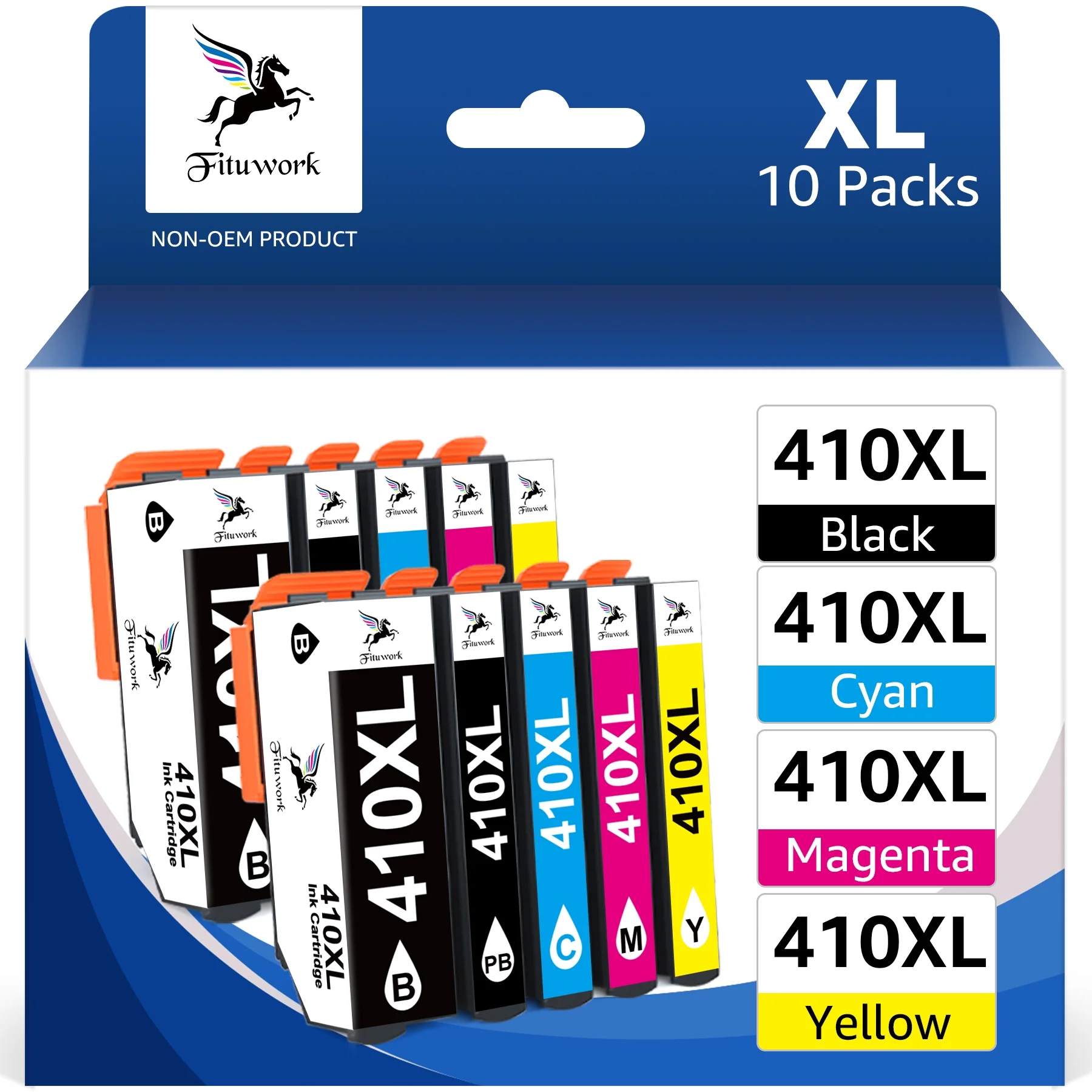 10-Pack 410XL Ink Cartridges Replacement for Epson 410XL 410 XL T410XL Ink Cartridges to use with Epson XP-7100 XP-830 XP-640 XP-630 XP-530 XP-635 XP7100 Printer (4 Black, 2 Cyan, 2 Magenta, 2 Yellow)