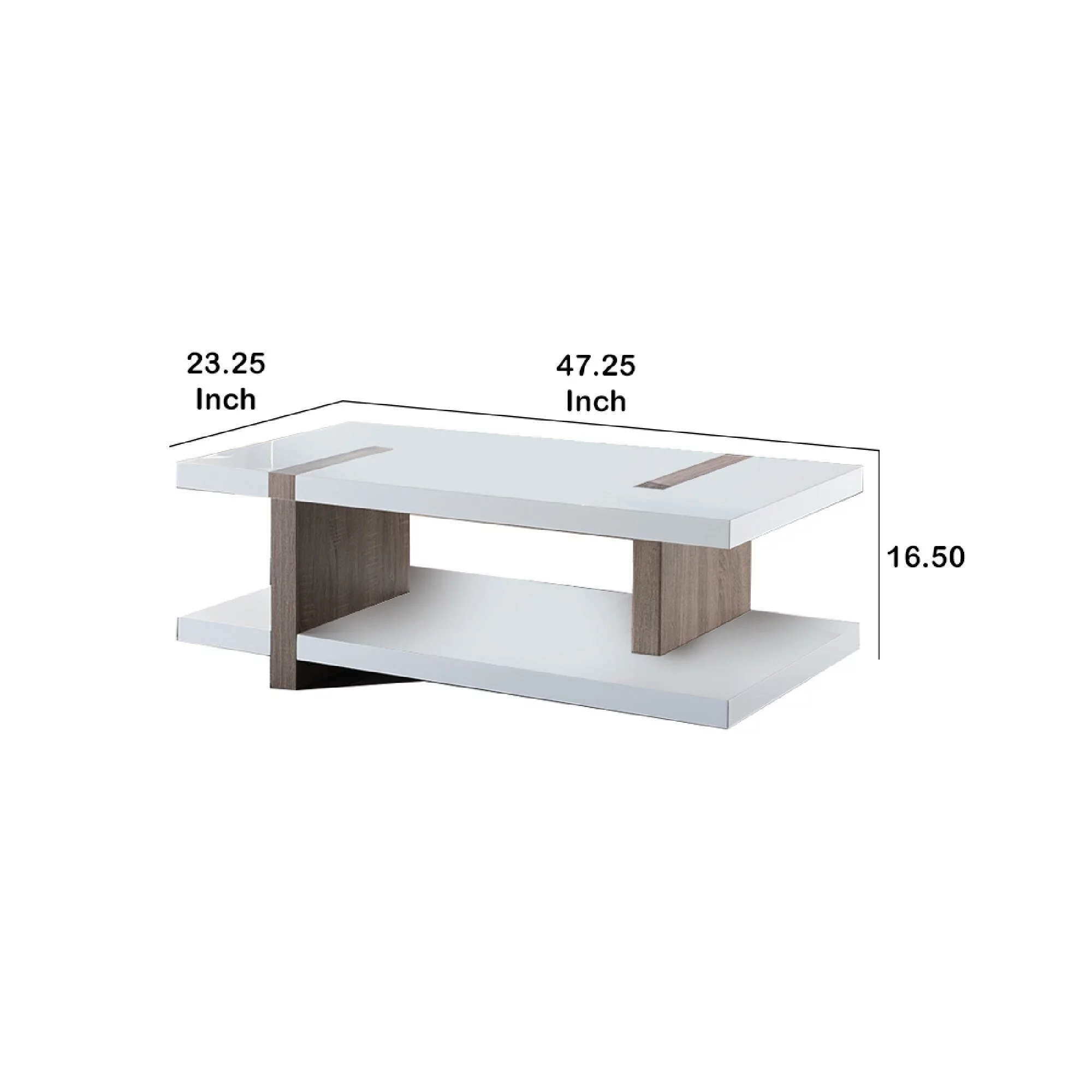 Rectangular Wooden Coffee Table with Sled Base, White and Brown