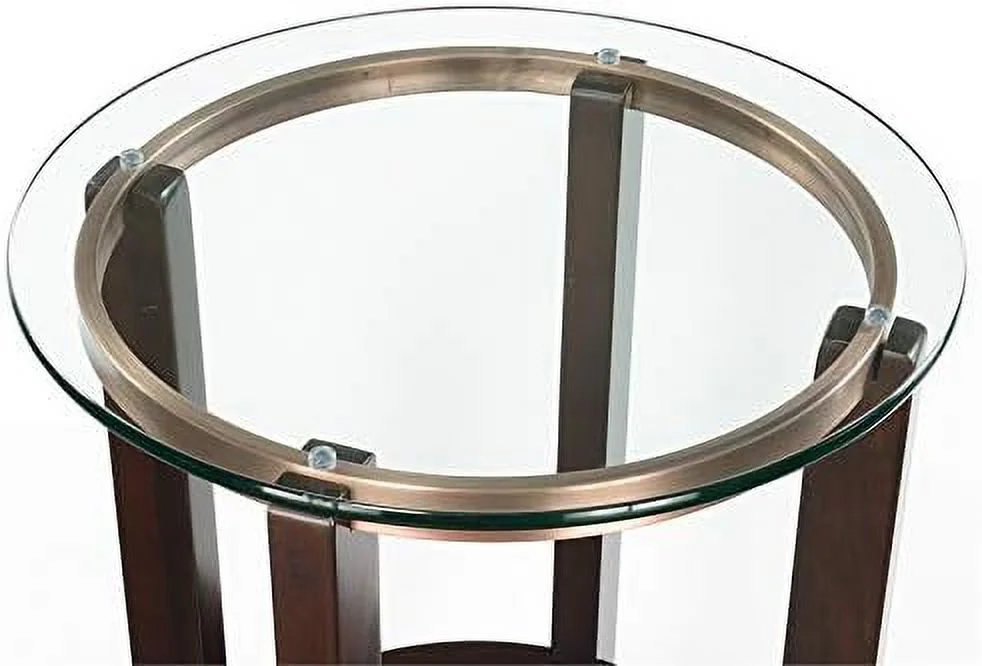 KHBIULIFE Round Traditional Wood End Table with Glass Top in Espresso