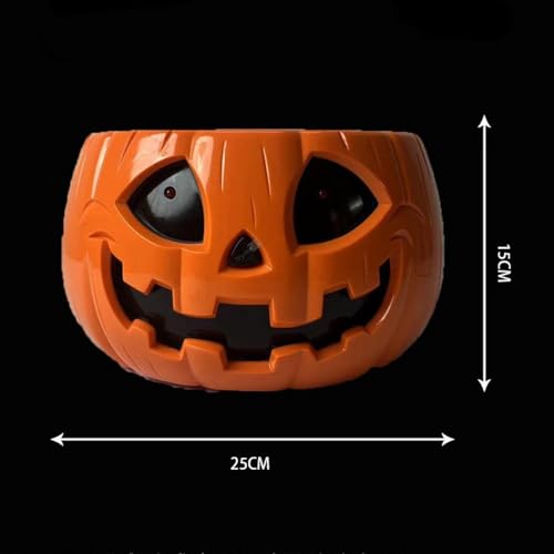 Halloween Candy Bowl, Animated Pumpkin Bowl, Glowing Eyes Sound Motion Activated Creepy Pumpkin Candy Bowl Dish with Skeleton Hand for Halloween Party Decoration (1pcs)