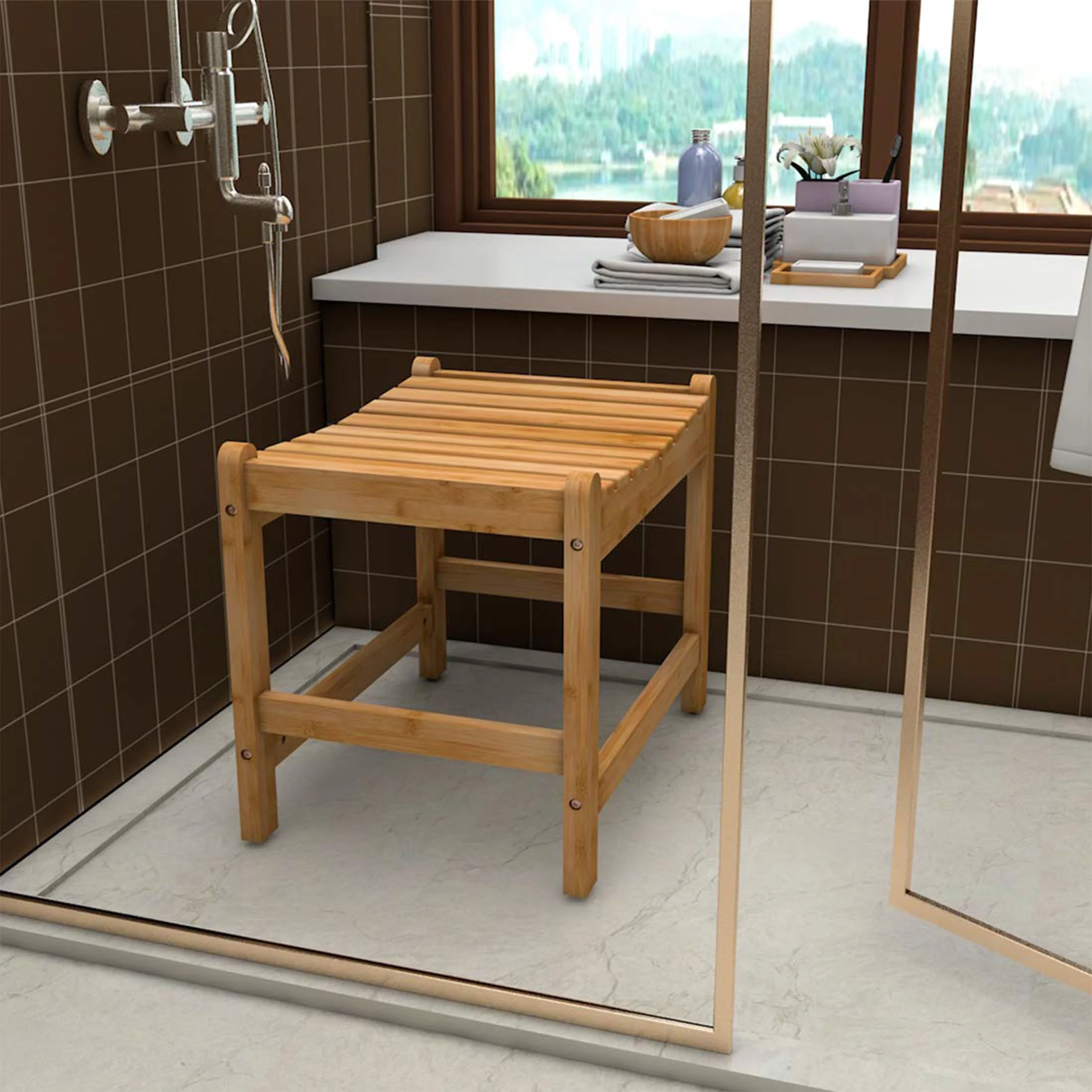 Bambloom Bamboo Shower Bench,Waterproof Anti-Slip Shower Stool in Bathroom & Inside Shower