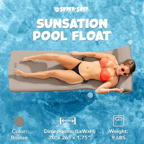 TRC Recreation Sunsation Vinyl Coated Foam Swimming Pool Float Mat Adult Lounger with Built-in Roll Pillow