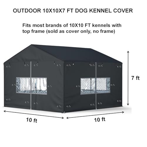 Outdoor Dog Kennel Cover Large Outdoor Heavy Duty Dog Kennel Mesh Large Cage Cover Waterproof and Dustproof 10ft X 10ft X 7ft (Cover Only Without Frame)