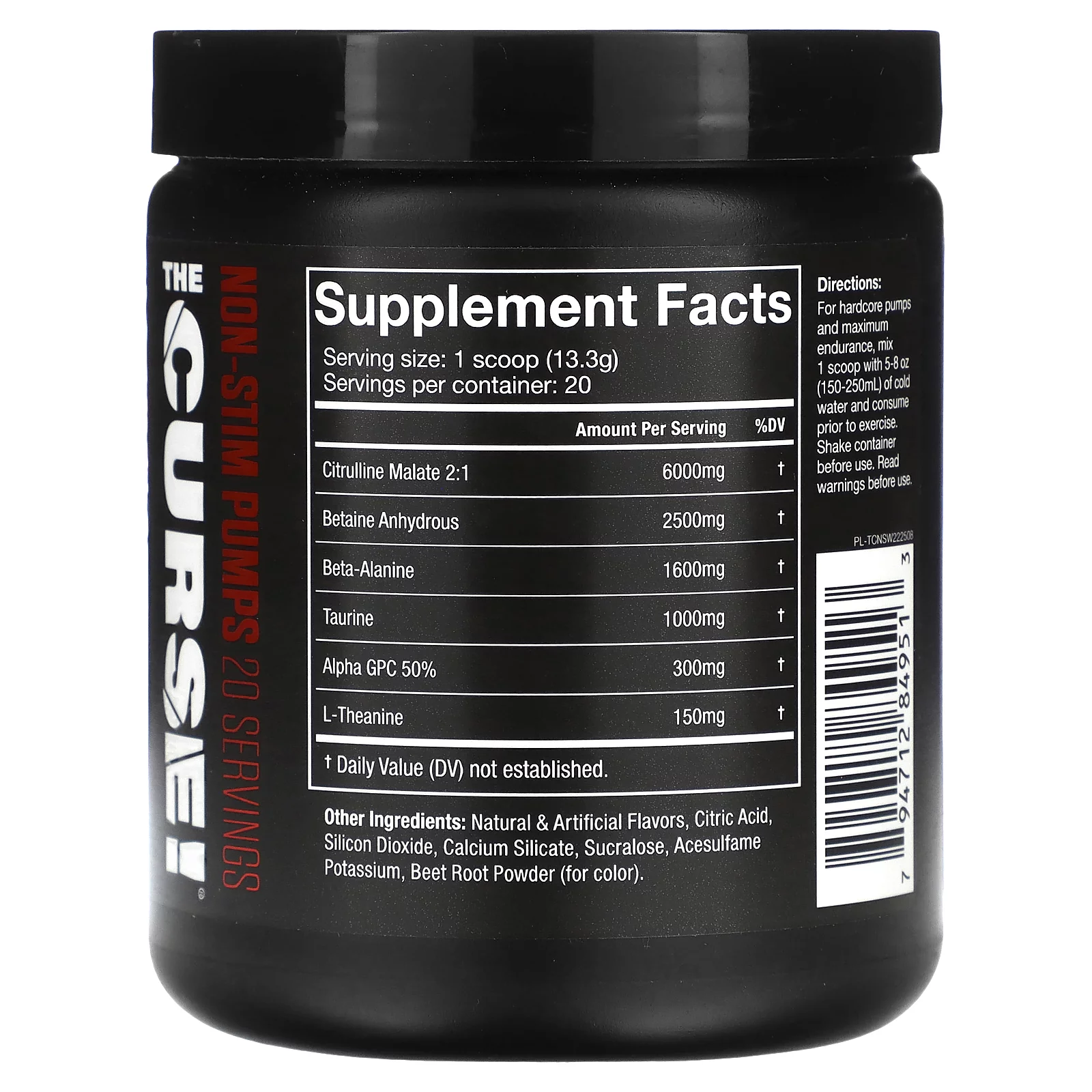 JNX Sports® The Curse! Non-Stim Pumps Caffene Free Pre-Workout Watermelon 20 Serves