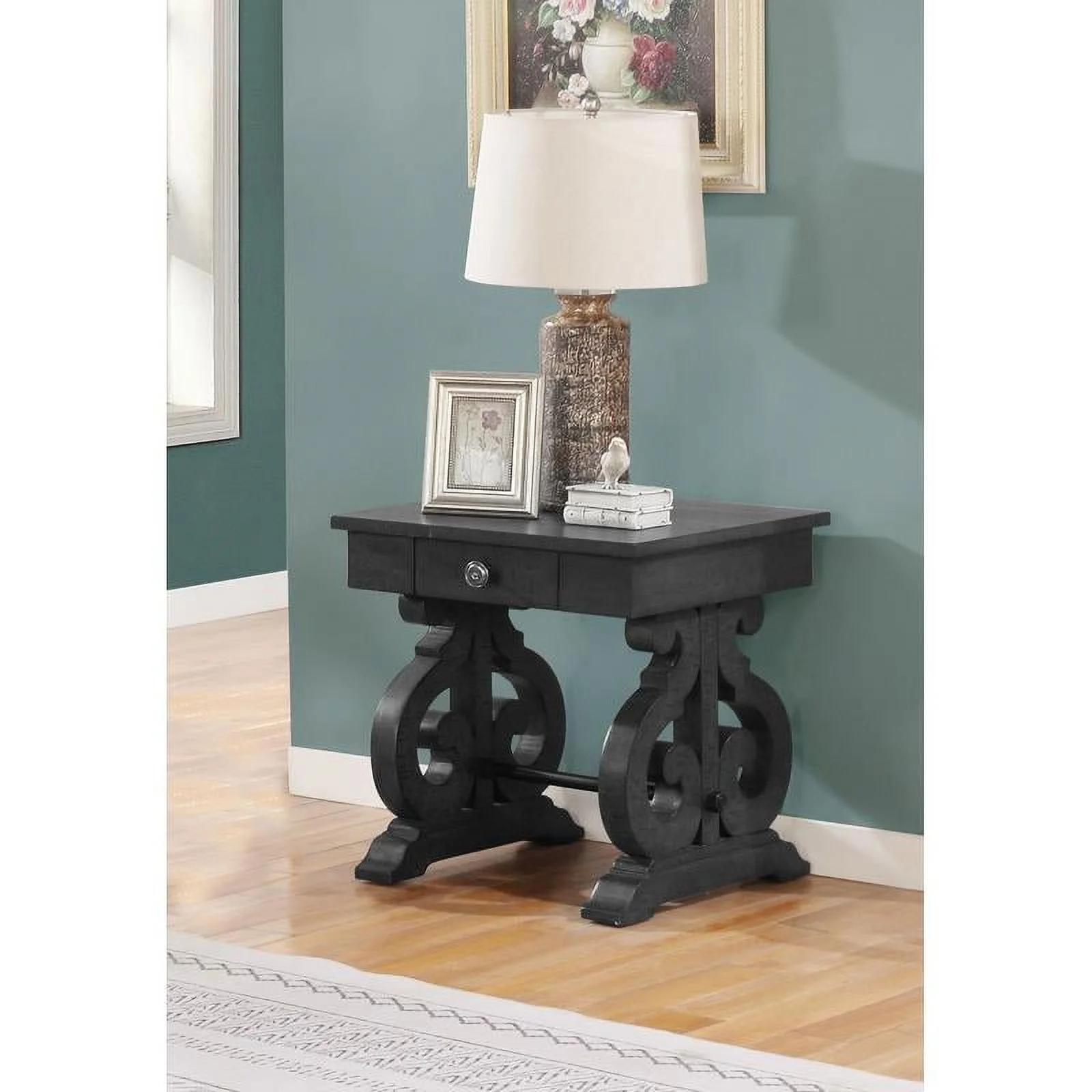 Home Square Traditional Wood End Table in Rustic Dark Gray - Set of 2
