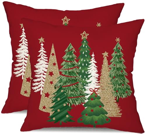 DFXSZ Christmas Pillow Covers 20x20 Inch Set of 2 Tree Decorative Green Throw Pillows Winter Decor for Home Couch TH-50B20