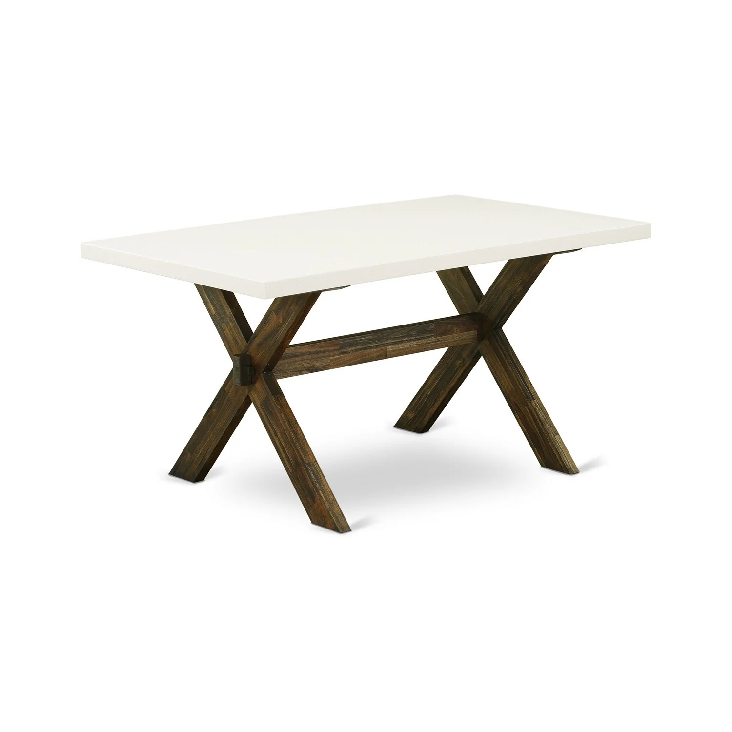 East West Furniture X726VE721-7 7Pc Dinette Sets for Small Spaces Consists of a Wood Table and 6 Parsons Dining Chairs with Blue Color Linen Fabric, Distressed Jacobean and Linen White Finish