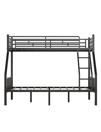 Full Over Full Bunk Bed with Trundle, Heavy Duty Metal Bed Frame with Full-Length Guardrails & Ladder, 3-in-1 Convertible Full Bunk Bed, Noise-Free, No Box Spring Needed, Black