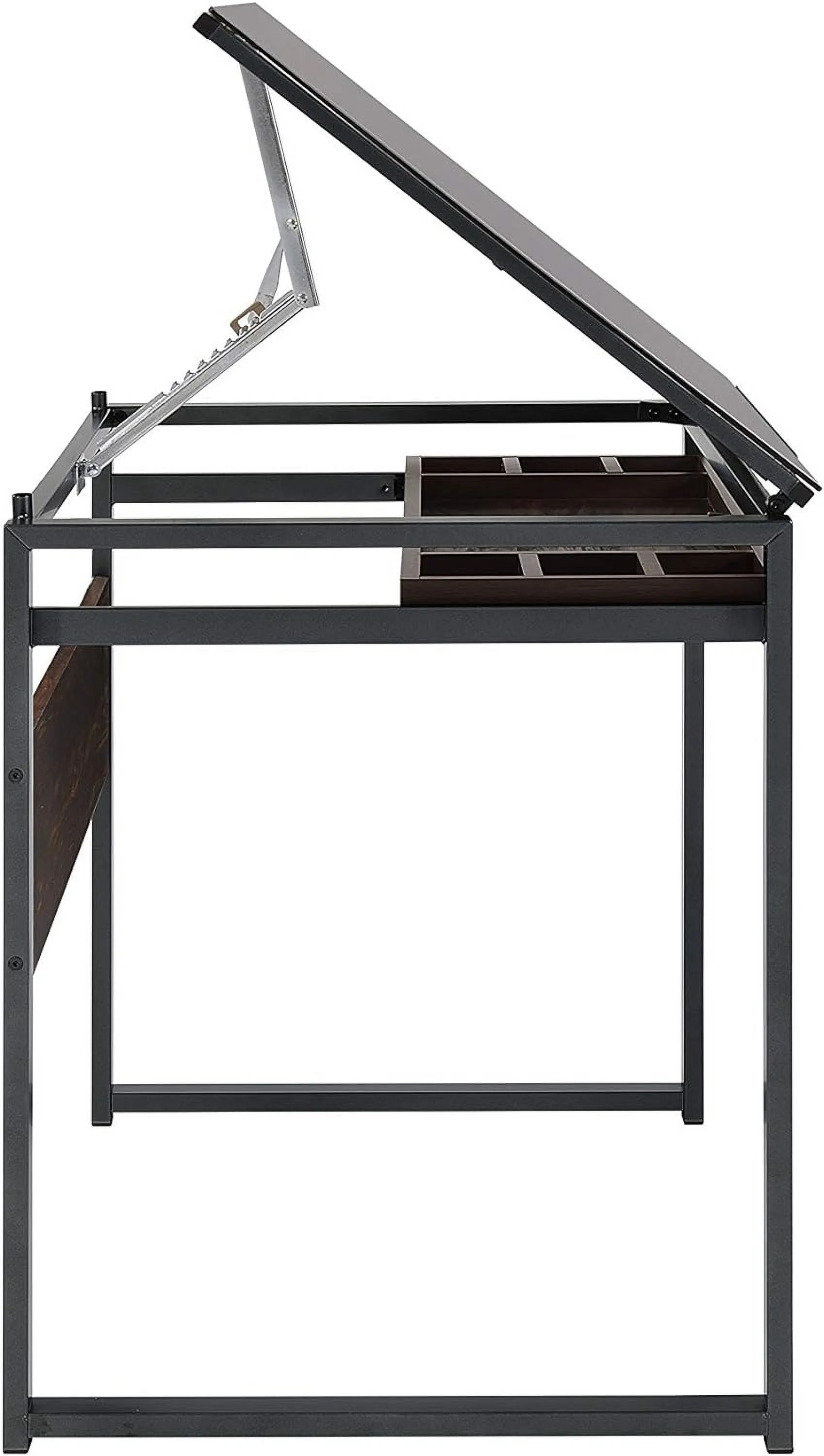 KBANZIBIU Pantano Glass Top Dark Gunmetal and Chestnut Drafting Desk 805571