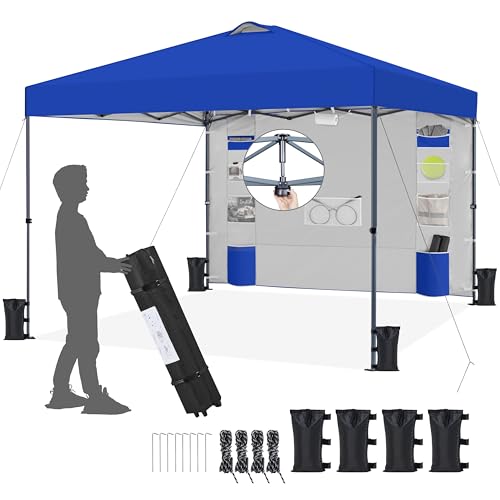 Yaheetech 10x10 Pop-up Canopy Tent w/Removable Pockets Sidewall for Extra Storage, Outdoor Sun Shelter Waterproof & Durable w/Wheeled Bag, Sandbags & Guylines for Beach Camping Party (White)