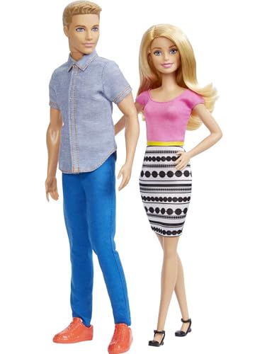 Barbie & Ken Doll Set, 2-Pack of Fashion Dolls Featuring Removable Clothes Including Denim Button Down & Pink Blouse (Amazon Exclusive)