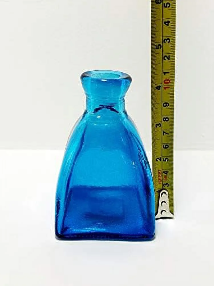 Blue Teal Colored Glass Square Vase H - 4.25 Inches Vintage Style Apothecary Jar Decorative Bottle For Home Decor