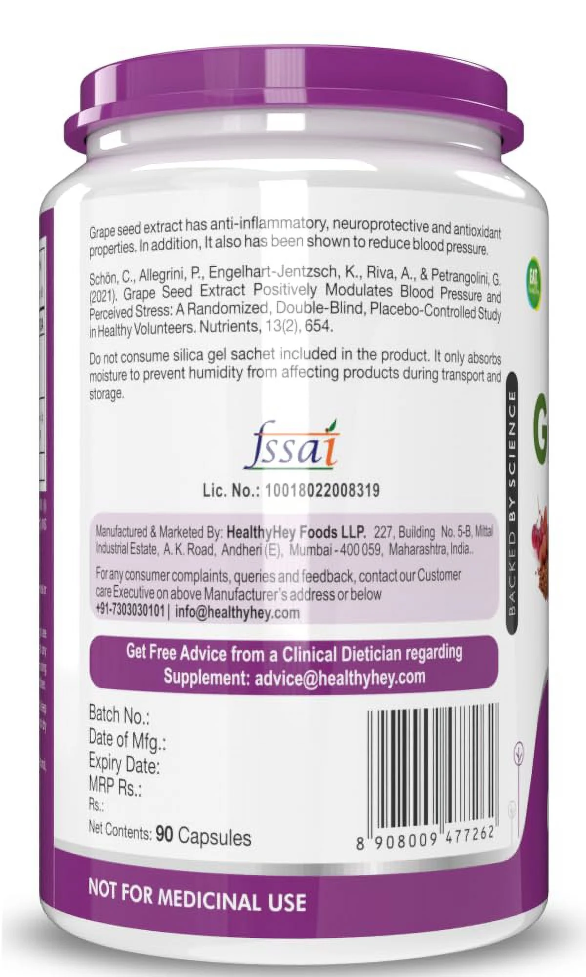 HealthyHey Nutrition Grape Seed Extract | Maximum Strength | 95% Polyphenols | 3 Month Supply | 90 Veggie Caps | (Pack of 1)