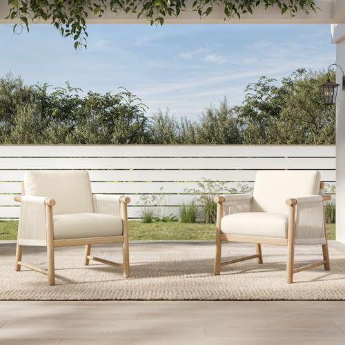 CHITA 3 Pieces Boho Patio Rattan Bistro Set, Outdoor Wicker Chairs & Side Table Set with Acacia Wood Frame(Cream)